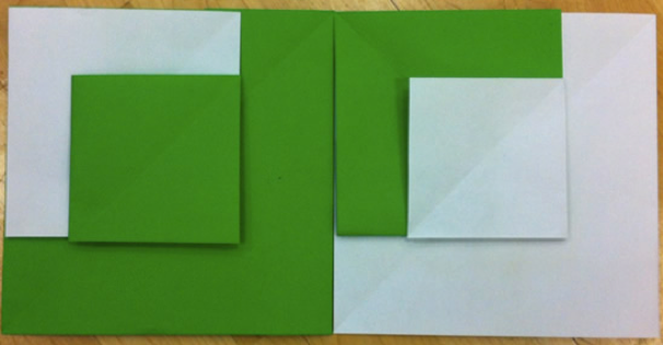 Grønne og hvite papirbiter 
