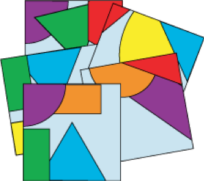 Tegnede puslespillbiter med mange farger