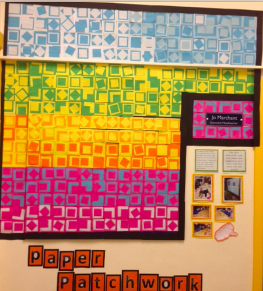 Mange firkanter på et ark i mange farger