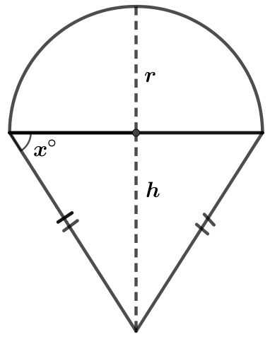 En trekant og en halvsirkel formet som en iskrem, med tall på