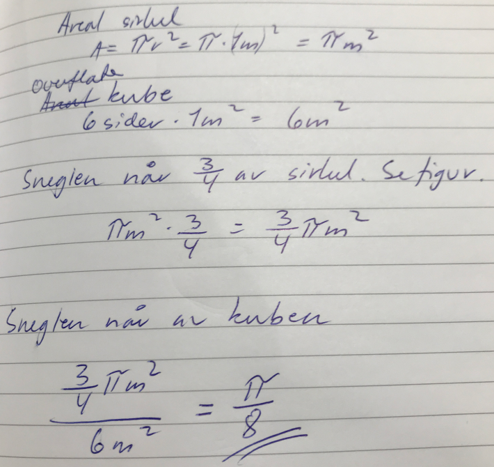 Håndskrevet løsningsforslag til oppgaven.