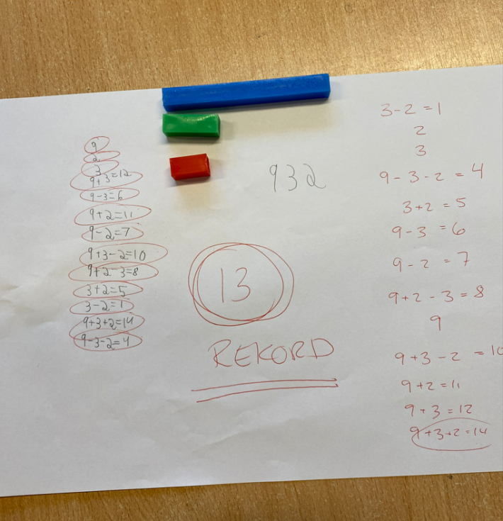 13 løysingar med stavar med lengd 9, 3 og 2.