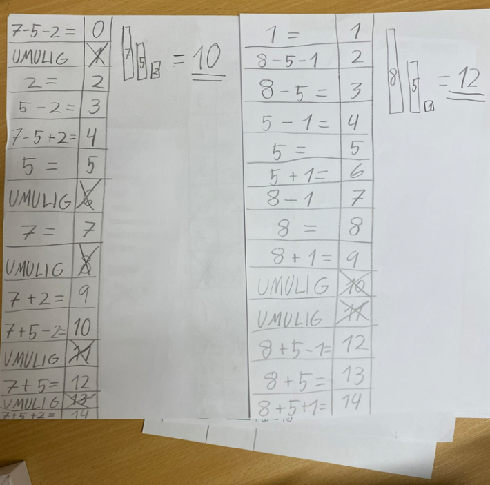 Ulike løysingar med tre stavar.