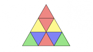 Trekant bestående av ni trekanter med farger
