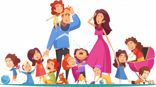 Mor, far og mange barn.